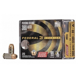 eral Premium Personal Defense 380 ACP 99 Gr Hydra-Shok Deep Hollow Point 20 Bx/ 10 Cs Ammo