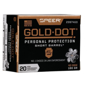 er Gold Dot Personal Protection Hollow Point 40 S&W 180 Gr 20 Round Box Ammo