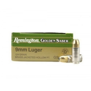 ington Ammunition Golden Saber Defense 9mm 124 Gr Brass Jacket Hollow Point (BJHP) 20 Bx/ 25 Cs For Compact Handg Ammo