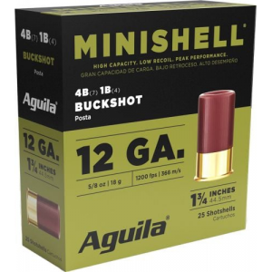 ila Minishell Buckshot 12 Gauge 1.75 5/8 Oz 4B (7P)/1B (4P) Shot 25 Round Box Ammo