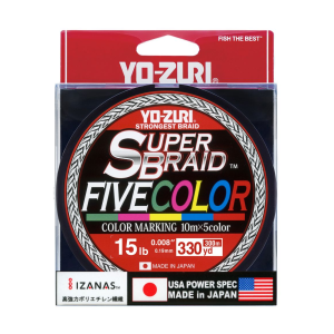 Yo-Zuri SuperBraid Fishing Line, Five Color, 15lb Break Strength, 330 Yards - Yo-Zuri