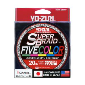Yo-Zuri SuperBraid Fishing Line, Five Color, 20lb Break Strength, 330 Yards - Yo-Zuri