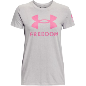 UA Women's Freedom Logo T-Shirt Halo Gray Light Heather/Pink Edge 2X-Large - Under Armour