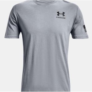 UA Freedom Flag T-Shirt, Men's, Steel Medium Heather with Black, 3XL - Under Armour