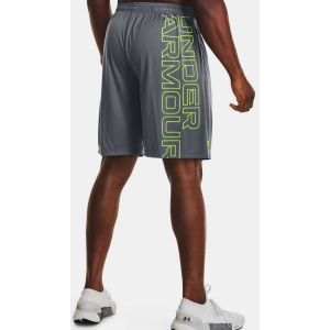 UA Tech Wordmark Graphic Shorts, Men's, Grey with Lime, L - Under Armour