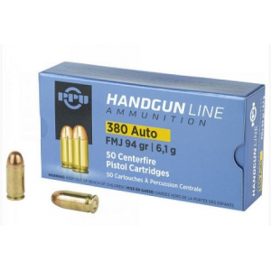 I PPU .380 ACP FMJ 94GR 50rd Box Ammo