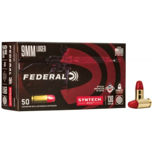 eral American Eagle Syntech PCC 9mm Luger 130 Gr Total Syntech Jacket Flat Nose 50/Box Ammo