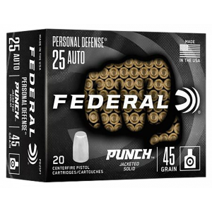 eral .25 ACP 45 Gr Punch Hollow Point 20 Per Box/ 10 Case Ammo