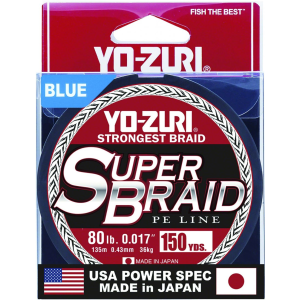 Yo-Zuri SuperBraid Fishing Line, Blue, 80lb Break Strength, 150 Yards - Yo-Zuri