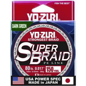 Yo-Zuri SuperBraid Fishing Line, Dark Green, 80lb Break Strength, 150 Yards - Yo-Zuri