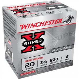 chester Super X High Brass 20 Gauge 2.75 1 Oz #8 Shot 25 Bx/ 10 Cs Ammo