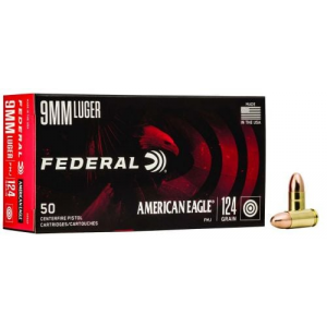 eral American Eagle Full Metal Jacket 9mm 124 Gr 50 Round Box Ammo