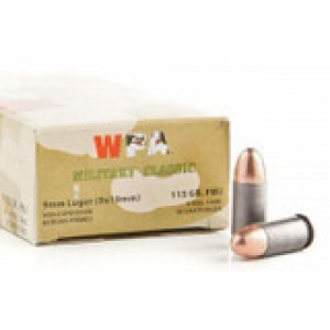 F 9MM LUGER 115gr FMJ Steel Case 50rd Box Ammo