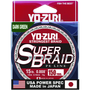 Yo-Zuri SuperBraid Fishing Line, Dark Green, 15lb Break Strength, 150 Yards - Yo-Zuri