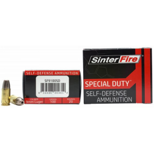 terFire Inc SF9100SD Special Duty (SD) 9mm Luger 100 Gr Lead Free Frangible Hollow Point 20 Bx/10 Cs Ammo