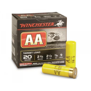 chester AA Target 20 Gauge 2.75 7/8 Oz 9 Shot 25 Bx/ 10 Cs Ammo