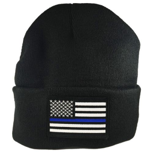 Thin Blue Line Flag Embroidered Beanie - Blue Line