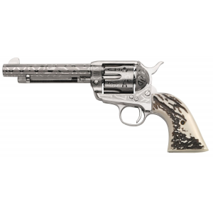 Taylors & Company 200063 1873 Cattle Brand 45 Colt (LC) Caliber with 5.50 Barrel, 6rd Capacity Cylinder, Overall Nickel-Plated Engraved Finish Steel & Imitation Stag Grip