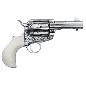 Cimarron PP346HUCKENG Huckleberry 45 Colt (LC) 6 Shot, 3.50 in Nickel Engraved Barrel, Cylinder & Frame, Poly-Ivory w/ inHuckleberry in Engraved On The Backstrap Grip , Revolver