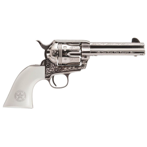 Cimarron PP410LNTXR Texas Ranger Frontier 45 Colt (LC) 6rd 4.75 in Nickel-Plated Engraved White Polymer Grip