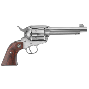 RUGER 5105 Vaquero Medium Frame 45 Colt (long Colt) 6rd 4.62 In High Gloss Stainless Steel Barrel, Cylinder & Frame, Hardwood Grip, Transfer Bar Safety, Exposed Hammer , Revolver
