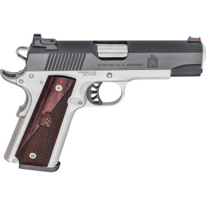 Springfield Armory PX9118L 1911 Ronin 45 ACP 8+1, 4.25 in Stainless Match Grade Steel Barrel, Salt Blued Serrated Carbon Steel Slide, Satin Cerakote Aluminum Frame w/Beavertail, Crossed Cannon Wood Grip, Pistol