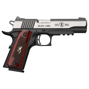 Browning 051972492 1911-380 Black Label Medallion Pro Compact 380 ACP 8+1 3.63 in Target Crown Steel Barrel, Blackened w/Silver Polished Flats Serrated SS Slide, Black Polymer Frame w/Beavertail & Picatinny Rail, Pistol
