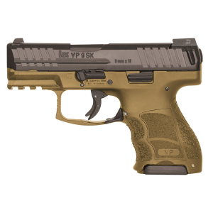 H&K 81000096 VP9SK Sub-Compact 9mm Luger 10+1 3.39 in Black Barrel, Black Serrated Slide, FDE Polymer Frame w/Picatinny Rail & Serrated Trigger Guard, Night Sights, FDE Finger Grooved Interchangeable Backstrap Grips, Pistol