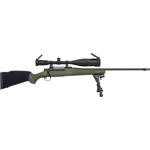 Mossberg 28122 Patriot Night Train 300 Win Mag Caliber with 3+1 Capacity, 24in Barrel, Matte Blued Metal Finish, OD Green Stock Right Hand Includes 6-24x50mm Scope  Bipod