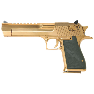 Magnum Research DE50TG Desert Eagle Mark XIX 50 AE 7+1, 6 in Titanium Gold Carbon Steel w/Picatinny Rail Barrel, Titanium Gold Serrated Carbon Steel Slide & Frame w/Beavertail, Black Rubber Grip, Safety, Right Hand, Pistol
