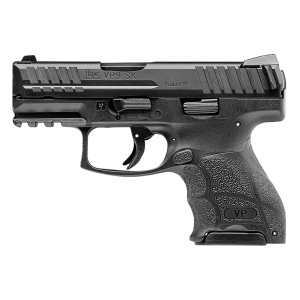 H&K 81000296 VP9SK-B Sub-Compact 9mm Luger 10+1 3.39 in Black Polygonal, Rifled Barrel, Black Serrated Slide & Polymer Frame w/Picatinny Rail/Serrated Trigger Guard & Push Button Mag Release, Black Finger Grooved Polymer Grips, Pistol