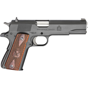 Springfield Armory PB9108LCA 1911 Mil-Spec *CA Compliant 45 ACP 7+1, 5 in Stainless Match Grade Steel Barrel, Black Parkerized Serrated Carbon Steel Slide & Frame w/Beavertail, Crossed Cannon Cocobolo Grip, Pistol