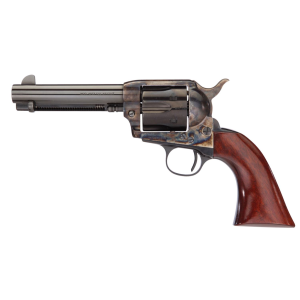 Taylors & Company 555148DE 1873 Cattleman Gunfighter 357 Mag Caliber with 4.75 in Blued Finish Barrel, 6rd Capacity Blued Finish Cylinder, Color Case Hardened Finish Steel Frame, Walnut Army Size Grip & Overall Taylor Polish , Revolver
