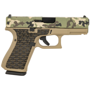 Glock PA195S204MOS-YNOTH G19 Gen5 MOS Compact Frame 9mm Luger 15+1 4.02 Black GMB Barrel, Hunter Camo Cerakote MOS Cut/Serrated Steel Slide, Coyote Tan Poly Frame w/Pic Rail, YNOT Lasered Grip, Ambi, Pistol