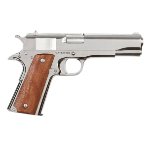 Rock Island 51814 GI Standard FS *CA Compliant 38 Super Caliber with 5 in Barrel, 10+1 Capacity, Overall Polished Nickel Finish Steel, Beavertail Frame, Serrated Slide & Wood Grip, Pistol - Armscor Firearms