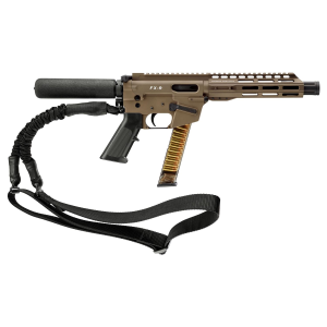 Freedom Ordnance FX9, Semi-auto, Pistol, 9MM, 8 in Barrel, Aluminum Frame, Matte Finish, Flat Dark Earth, Plastic Grip, Manual Safety, Pistol Buffer Tube, M-LOK Free Float Handguard, Uses Glock Style