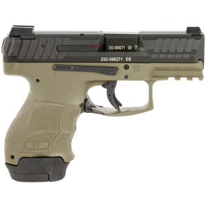 H&K 81000814 VP9SK Sub-Compact 9mm Luger 12+1/15+1 3.39 in Black Polygonal, Rifled Barrel & Serrated Slide, Green Polymer Frame w/Picatinny Rail, Green Finger Grooved Interchangeable Backstrap Grips, Pistol