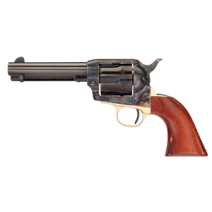 Taylors & Company 550526DE Ranch Hand Deluxe 357 Mag Caliber with 4.75 in Blued Finish Barrel, 6rd Capacity Blued Finish Cylinder, Color Case Hardened Finish Steel Frame, Walnut Navy Size Grip & Overall Taylor Polish , Revolver