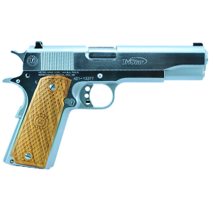 TriStar 85608 American Classic Government 1911 38 Super 9+1, 5 in Stainless Steel Barrel, Chrome Serrated Steel Slide, Chrome Steel Frame w/Beavertail, Wood Grip, Pistol