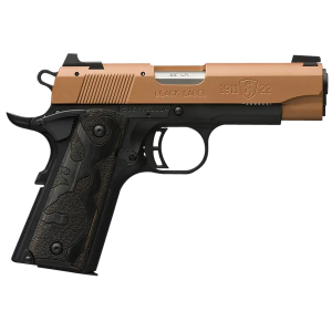 Browning 051896490 1911-22 Black Label Compact Frame 22 LR 10+1, 3.63 Matte Stainless Steel Barrel, Copper Cerakote Serrated Slide, Matte Black Poly Frame w/Beavertail, Black Laminate Wood Grip, Rimfire Pistol