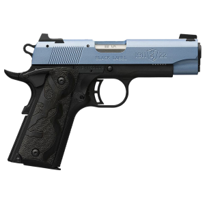 Browning 051898490 1911-22 Black Label Compact Frame 22 LR 10+1, 3.63 Matte Stainless Steel Barrel, Polar Blue Cerakote Serrated Slide, Matte Black Poly Frame w/Beavertail, Black Laminate Wood Grip, Rimfire Pistol