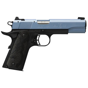Browning 051897490 1911-22 Black Label Full Size Frame 22 LR 10+1, 4.25 Matte Stainless Steel Barrel, Polar Blue Cerakote Serrated Slide, Matte Black Poly Frame w/Beavertail, Black Laminate Wood Grip, Rimfire Pistol