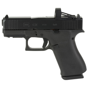 Glock 43X MOS, TALO Exclusive, Striker Fired, Semi-automatic, Polymer Frame Pistol, Sub-Compact, 9MM, 3.41 in Barrel, nPVD Finish, Black, Fixed Sights, Includes RMSc Glass Edition 4MOA Dot Shield Optic, 10 Rounds, 2 Magazines, Right Hand UX4350201FRM