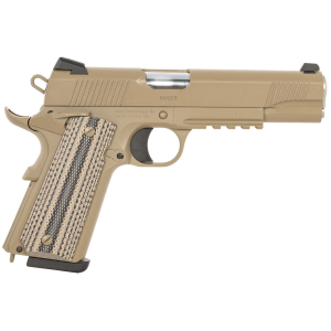 SDS Imports 10100549 1911 Raider Carry 9mm Luger 9+1 5 in Stainless Steel Barrel. Flat Dark Earth Cerakote Serrated Slide, Steel Frame w/Beavertail & Picatinny Rail, Black/FDE Textured G10 Grips
