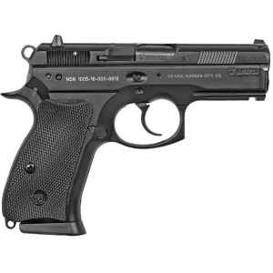 CZ-USA 01199 P-01 *CA Compliant Compact Frame 9mm Luger 10+1, 3.75 in Blued Steel Barrel, Black Serrated Steel Slide, Black Polycoat Aluminum Frame w/Beavertail, Black Rubber Grip, Pistol