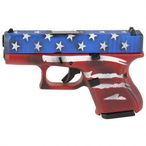 Glock 26 GEN 5 Semi-automatic Striker Fired Sub-Compact 9MM 3.43 in Red UA265S204-RWBBWFL, Wht, Blu BW Flag Interchangeable 10 Rounds 3 Mags Front Serrations Fixed Sights UA265S204-RWBBWFL Polymer Skydas Cerakote - Glock