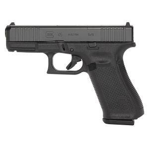 Glock 45 M.O.S., Semi-automatic, Striker Fired, Compact, 9MM, 4.02 in, Black, Interchangeable, 17Rd, 2 Mags, Fixed Sights, Polymer, DLC G4517MOSAUT