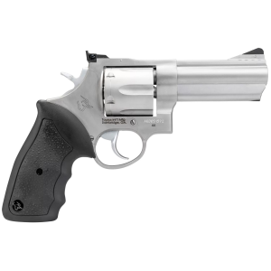 TAURUS 2440049 44 Large Frame 44 Rem Mag 6rd 4 In Matte Stainless Steel Ported Barrel, Matte Stainless Cylinder & Frame, Black Finger Groove Rubber Grip Transfer Bar Safety Exposed Hammer , Revolver
