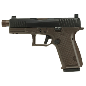 Lone Wolf Distributors Dusk19, Striker Fired, Semi-auto, Polymer Frame Pistol, Compact, 9mm, 4.6 in Threaded Bronze Barrel, Matte Finish, Black Slide and Brown Frame, RMR Compatible Optic Cut, Front N