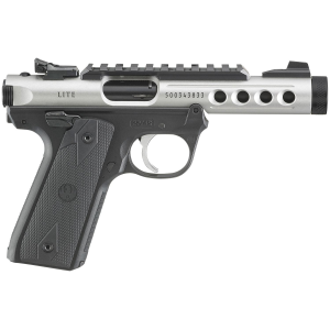 Ruger 43945 Mark IV 22/45 Lite 22 LR 10+1 4.40 in Satin Stainless Steel/Threaded Barrel, Clear Anodized Aluminum Slide Black Black Polymer Ventilated Aluminum w/Picatinny Rail Receiver Checkered 1911-Style Panel Grip, Pistol